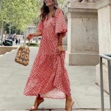 Women Summer Geometric Patch Puff Sleeve Dress