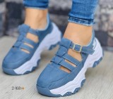 Women Round Toe Platform Low Top Buckle Flat Sneakers