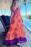 Women Printed V-Neck Strap Dress