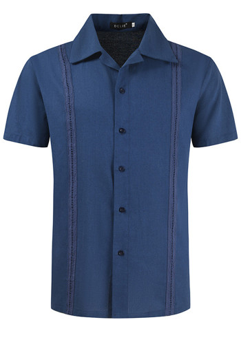 Men Casual Cuban Guayabera Short Sleeve Beach Shirt