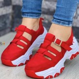Women Round Toe Platform Low Top Buckle Flat Sneakers
