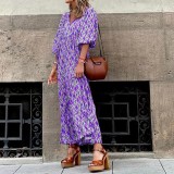 Women Summer Geometric Patch Puff Sleeve Dress