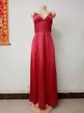 Summer Women's Sexy V Neck Dress Camisole Solid Color Sleeveless Fashion Evening Dress