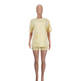 Ladies Fashion Casual Ripped Solid Color Two-Piece Set