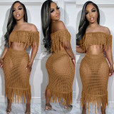 Sexy See-Through Knitting Crochet Fringe Beach Set