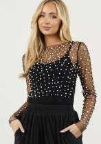 Spring Summer Women's Bubble See-Through Mesh Long Sleeve Top Spring Summer Women's Bubble See-Through Mesh Long Sleeve Top