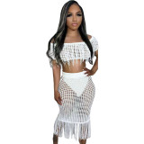 Sexy See-Through Knitting Crochet Fringe Beach Set