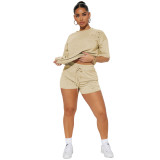 Ladies Fashion Casual Ripped Solid Color Two-Piece Set