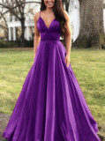 Summer Women's Sexy V Neck Dress Camisole Solid Color Sleeveless Fashion Evening Dress