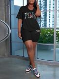 Summer Women's Letter Print Short Sleeve Shorts Sports Cycling Suit