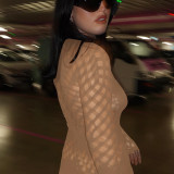 Spring Women's Fashion Jacquard Cutout Round Neck High Waist Slim Short One-Piece Dress