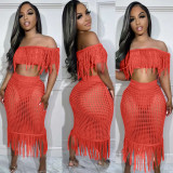 Sexy See-Through Knitting Crochet Fringe Beach Set