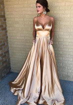 Summer Women's Sexy V Neck Dress Camisole Solid Color Sleeveless Fashion Evening Dress