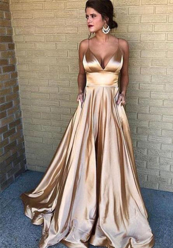 Summer Women's Sexy V Neck Dress Camisole Solid Color Sleeveless Fashion Evening Dress