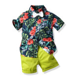 Summer short-sleeved floral shirt boys shorts Casual two-piece children's clothing multi-color beach clothing