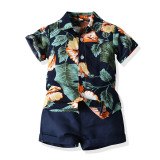 Children's clothing beach multi-color floral shirt boy shorts two-piece set