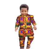 African Ankara Fashion Printed Boys Set Long Sleeve Shirt Pants African Kids Clothes