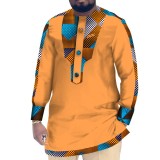 Casual Cotton Men's African Clothing Dashiki Patchwork Long Sleeve Top Bazin Ridge Traditional African Clothing