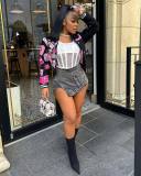 Women's Low Rise Patchwork Slim Fit Stretch Irregular Denim Shorts