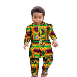 African Ankara Fashion Printed Boys Set Long Sleeve Shirt Pants African Kids Clothes