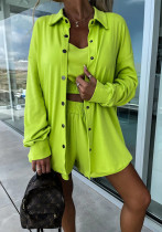 Casual Three-Piece Holidays Loose Pocket Women's Tank Shirt Shorts Set