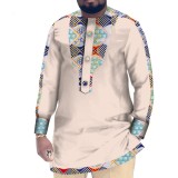 Casual Cotton Men's African Clothing Dashiki Patchwork Long Sleeve Top Bazin Ridge Traditional African Clothing