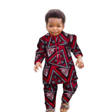 African Ankara Fashion Printed Boys Set Long Sleeve Shirt Pants African Kids Clothes