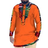 Casual Cotton Men's African Clothing Dashiki Patchwork Long Sleeve Top Bazin Ridge Traditional African Clothing