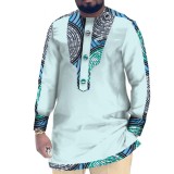 Casual Cotton Men's African Clothing Dashiki Patchwork Long Sleeve Top Bazin Ridge Traditional African Clothing