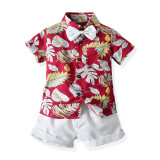 Children's clothing beach multi-color floral shirt boy shorts two-piece set