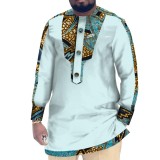 Casual Cotton Men's African Clothing Dashiki Patchwork Long Sleeve Top Bazin Ridge Traditional African Clothing