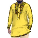 Casual Cotton Men's African Clothing Dashiki Patchwork Long Sleeve Top Bazin Ridge Traditional African Clothing
