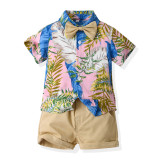 Summer short-sleeved floral shirt boys shorts Casual two-piece children's clothing multi-color beach clothing