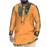 Casual Cotton Men's African Clothing Dashiki Patchwork Long Sleeve Top Bazin Ridge Traditional African Clothing