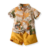 Children's clothing beach multi-color floral shirt boy shorts two-piece set