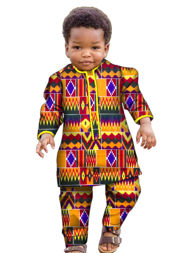 African Ankara Fashion Printed Boys Set Long Sleeve Shirt Pants African Kids Clothes
