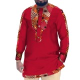 Casual Cotton Men's African Clothing Dashiki Patchwork Long Sleeve Top Bazin Ridge Traditional African Clothing