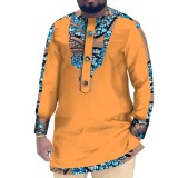 Casual Cotton Men's African Clothing Dashiki Patchwork Long Sleeve Top Bazin Ridge Traditional African Clothing