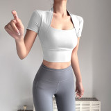 women pad sexy running fitness top slim fit sports short-sleeved yoga t-shirt