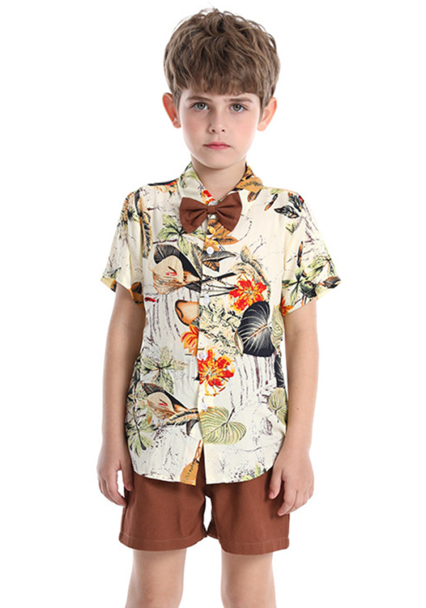 Summer short-sleeved floral shirt boys shorts Casual two-piece children's clothing multi-color beach clothing