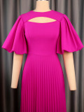 Women Balloon Sleeve Cutout Pleated Skirt