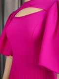 Women Balloon Sleeve Cutout Pleated Skirt