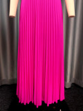 Women Balloon Sleeve Cutout Pleated Skirt