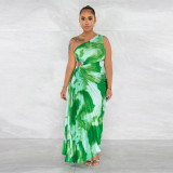 Women Slash Shoulder Sleeveless Pleated Maxi Dress