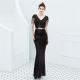 Plus Size Women Sequined Formal Party Maxi Evening Dress
