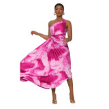 Women Slash Shoulder Sleeveless Pleated Maxi Dress