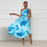 Women Slash Shoulder Sleeveless Pleated Maxi Dress