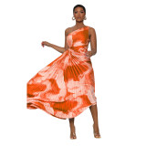 Women Slash Shoulder Sleeveless Pleated Maxi Dress