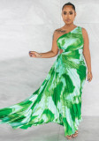 Women Slash Shoulder Sleeveless Pleated Maxi Dress