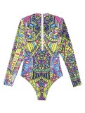 Women Long Sleeve Printed One-Piece Swimwear